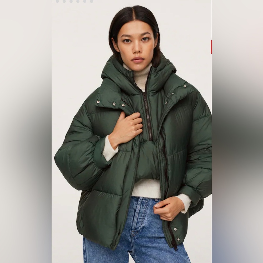 Olive Green Puffer Jacket - Oversized
